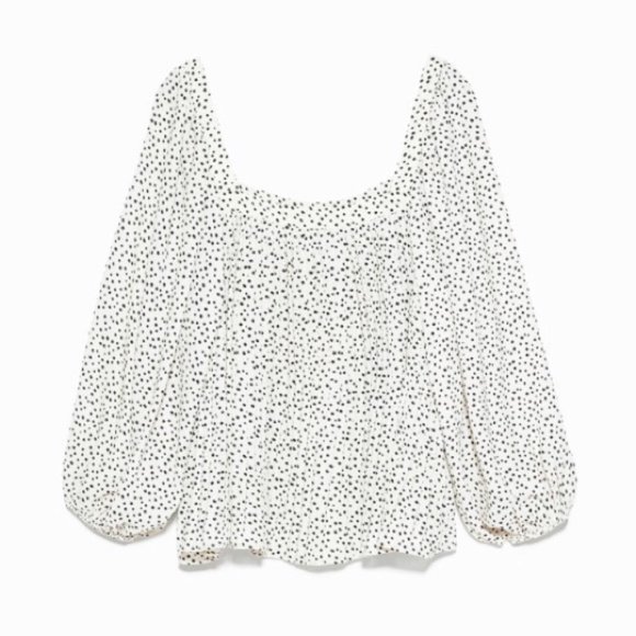 Zara Pleated Square Neck Puff Sleeve Blouse S - Picture 3 of 7